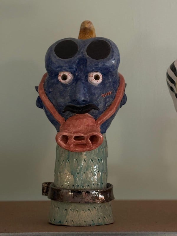 Kunstwerk hoofd blauw